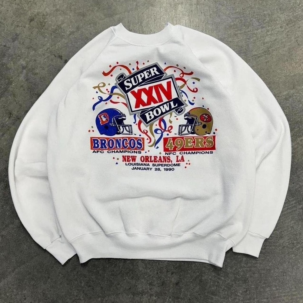 Vintage 90's San Francisco 49ers Broncos Crewneck Sweatshirt Super Bowl Medium